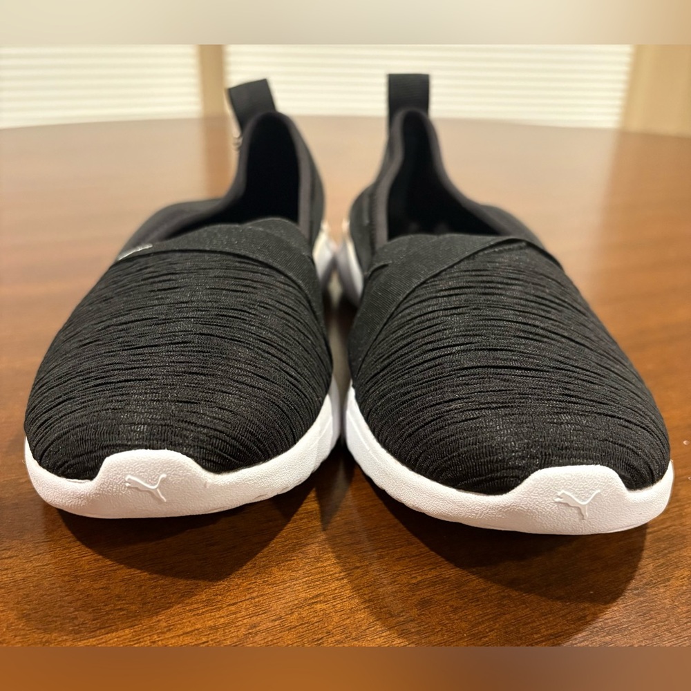 PUMA Adelina Ballerina Black and White Slip-On Lightweight Breathable Sneakers - Picture 5 of 10